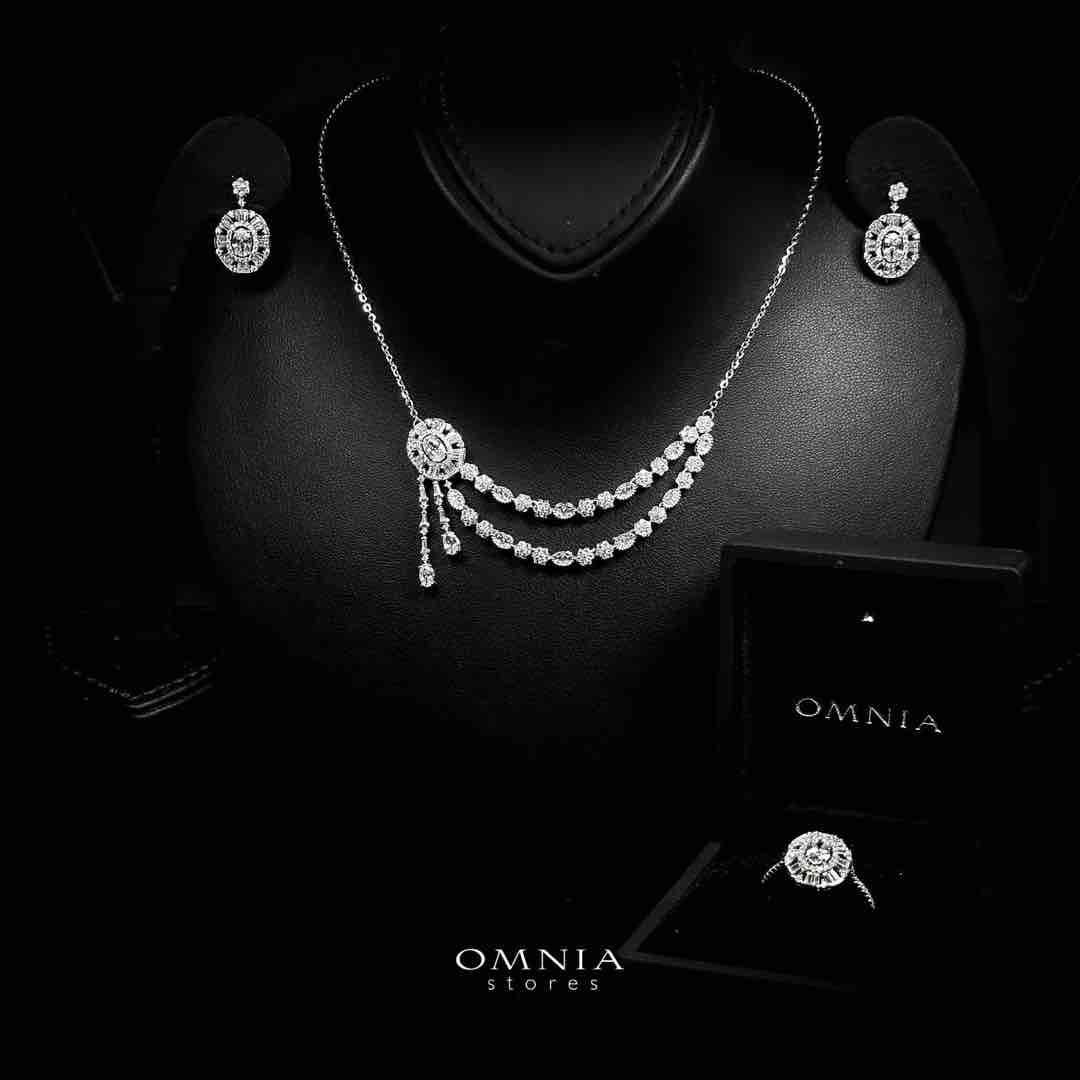 Omnia Majeeda White Necklace, Earrings and Ring Set in 925 Silver with High Quality Simulated Diamonds - Image 3