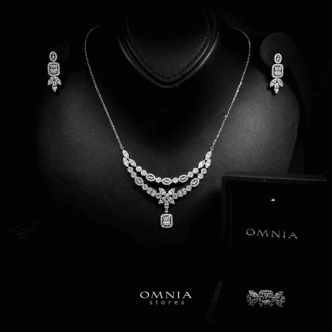 Omnia Mufeeda White Necklace, Earrings and Ring Set in 925 Silver with High Quality Simulated Diamonds - Image 2