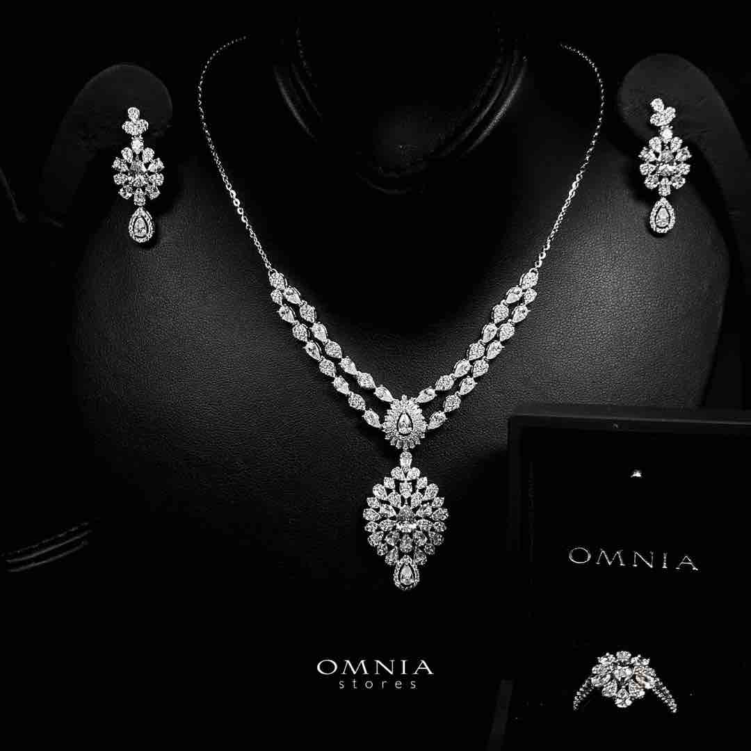 Omnia Muneera White Necklace, Earrings and Ring Set in 925 Silver with High Quality Simulated Diamonds - Image 2