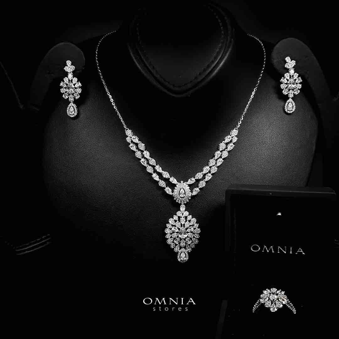 Omnia Muneera White Necklace, Earrings and Ring Set in 925 Silver with High Quality Simulated Diamonds - Image 3