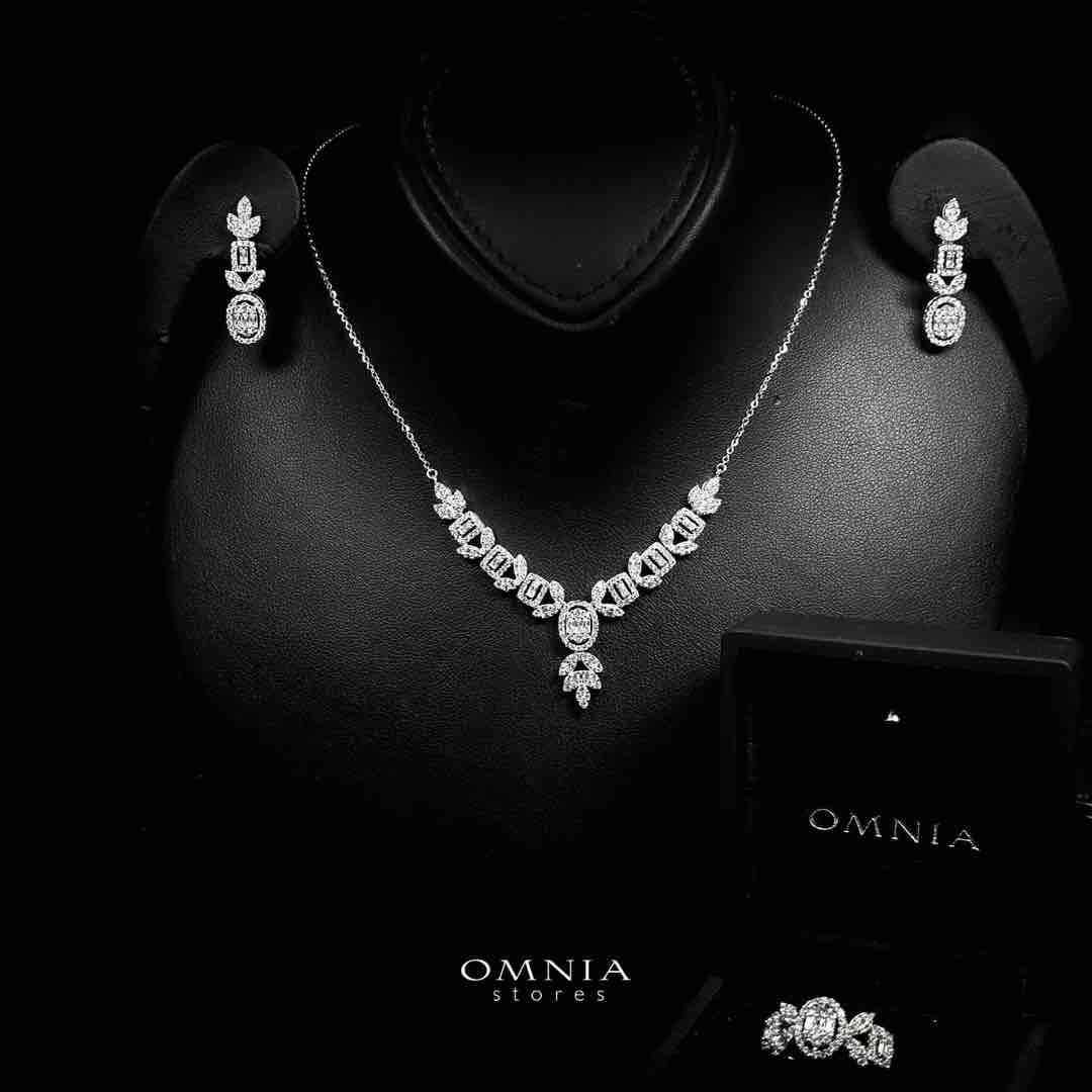 Omnia Nabeeha White Necklace, Earrings and Ring Set in 925 Silver with High Quality Simulated Diamonds