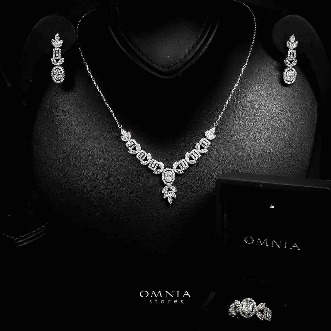 Omnia Nabeeha White Necklace, Earrings and Ring Set in 925 Silver with High Quality Simulated Diamonds - Image 2