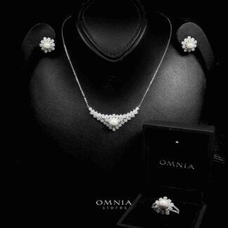 Omnia Nadwa White Necklace, Earrings and Ring Set in 925 Silver with High Quality Simulated Diamonds