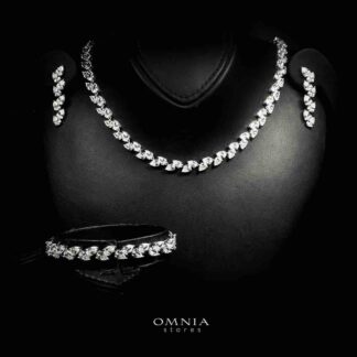 Omnia Naeema White Tennis Necklace, Earrings and Bracelet Set in 925 Silver with High Quality Simulated Diamonds