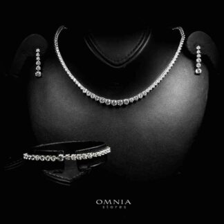 Omnia Nafeesa White Tennis Necklace, Earrings and Bracelet Set in 925 Silver with High Quality Simulated Diamonds
