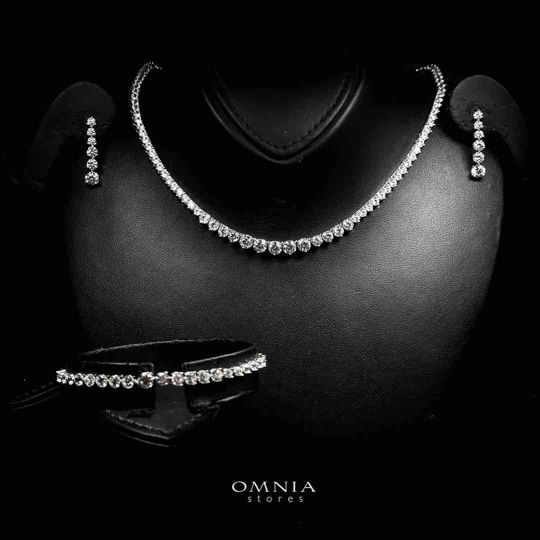 Omnia Nafeesa White Tennis Necklace, Earrings and Bracelet Set in 925 Silver with High Quality Simulated Diamonds