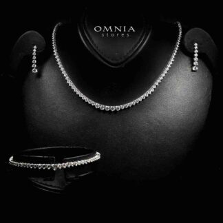 Omnia Nazaaha White Heart Tennis Necklace, Earrings and Bracelet Set in 925 Silver with High Quality Simulated Diamonds