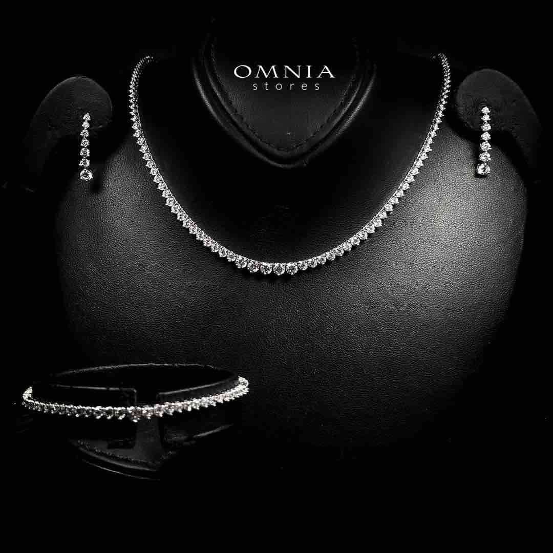 Omnia Nazaaha White Heart Tennis Necklace, Earrings and Bracelet Set in 925 Silver with High Quality Simulated Diamonds