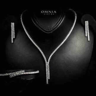 Omnia Ruwayda White Tennis Necklace, Earrings and Bracelet Set in 925 Silver with High Quality Simulated Diamonds 2.5mm