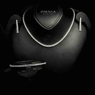 Omnia Zoya White Tennis Necklace, Earrings and Bracelet Set in 925 Silver with High Quality Simulated Diamonds