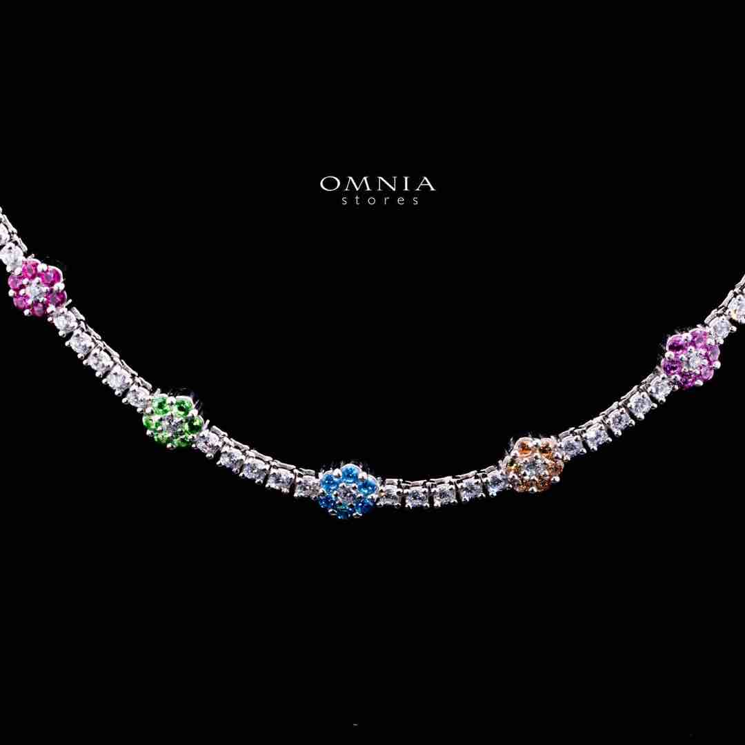 Omnia Zakiyaa Multi Color Tennis Necklace, Earrings and Bracelet Set in 925 Silver with High Quality Simulated Diamonds 2mm - Image 5