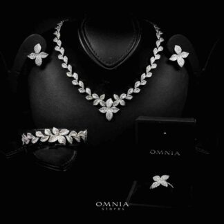Omnia Minha Luxury White Bridal Full Set in High Quality Zircon Stone Rhodium Plated