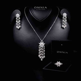 Omnia Zariah Luxury White Necklace, Earrings and Ring Set in High Quality Zircon Stone Rhodium Plated