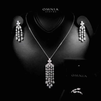 Omnia Zariyah Luxury White Necklace, Earrings and Ring Set in High Quality Zircon Stone Rhodium Plated