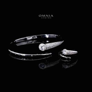 Omnia Soraya Luxury White Bracelet & RIng Set in High Quality Zircon Stone Rhodium Plated