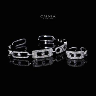 Omnia Amayah Luxury White Bracelet & RIng Set in High Quality Zircon Stone Rhodium Plated