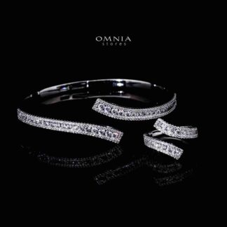 Omnia Aleia Luxury White Bracelet & RIng Set in High Quality Zircon Stone Rhodium Plated