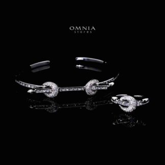 Omnia Zayla Luxury White Bracelet & RIng Set in High Quality Zircon Stone Rhodium Plated