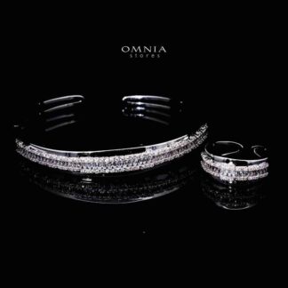 Omnia Aminah Luxury White Bracelet & RIng Set in High Quality Zircon Stone Rhodium Plated