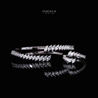 Omnia Ehan Luxury White Bracelet & RIng Set in High Quality Zircon Stone Rhodium Plated