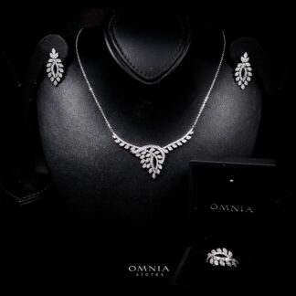 Omnia Leilah Luxury White Necklace, Earrings & Ring Set in High Quality Zircon Stone Rhodium Plated