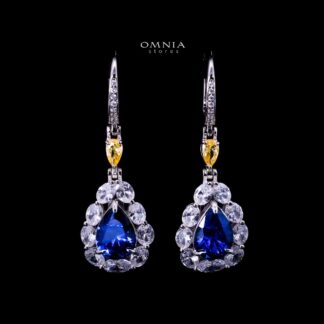 Omnia Amarah Blue & Yellow Stone Drop Earrings in 925 Silver with High Quality Simulated Diamonds