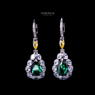 Omnia Amarah Green & Yellow Stone Drop Earrings in 925 Silver with High Quality Simulated Diamonds