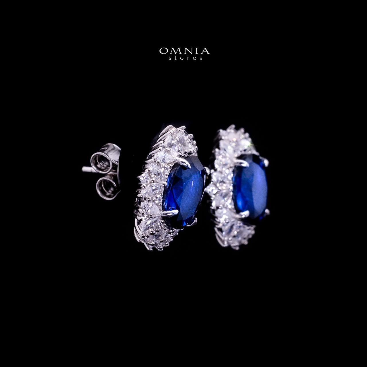 Omnia Anayah Royal Blue Stone Stud Earrings in 925 Silver with High Quality Simulated Diamonds - Image 3