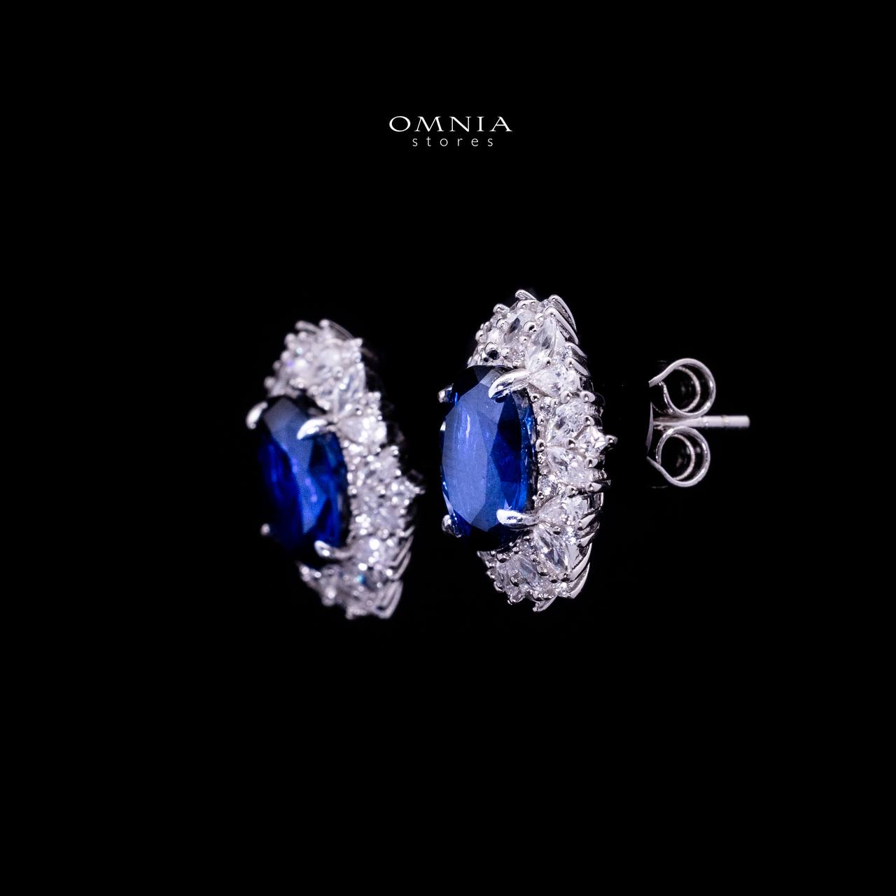 Omnia Anayah Royal Blue Stone Stud Earrings in 925 Silver with High Quality Simulated Diamonds - Image 2