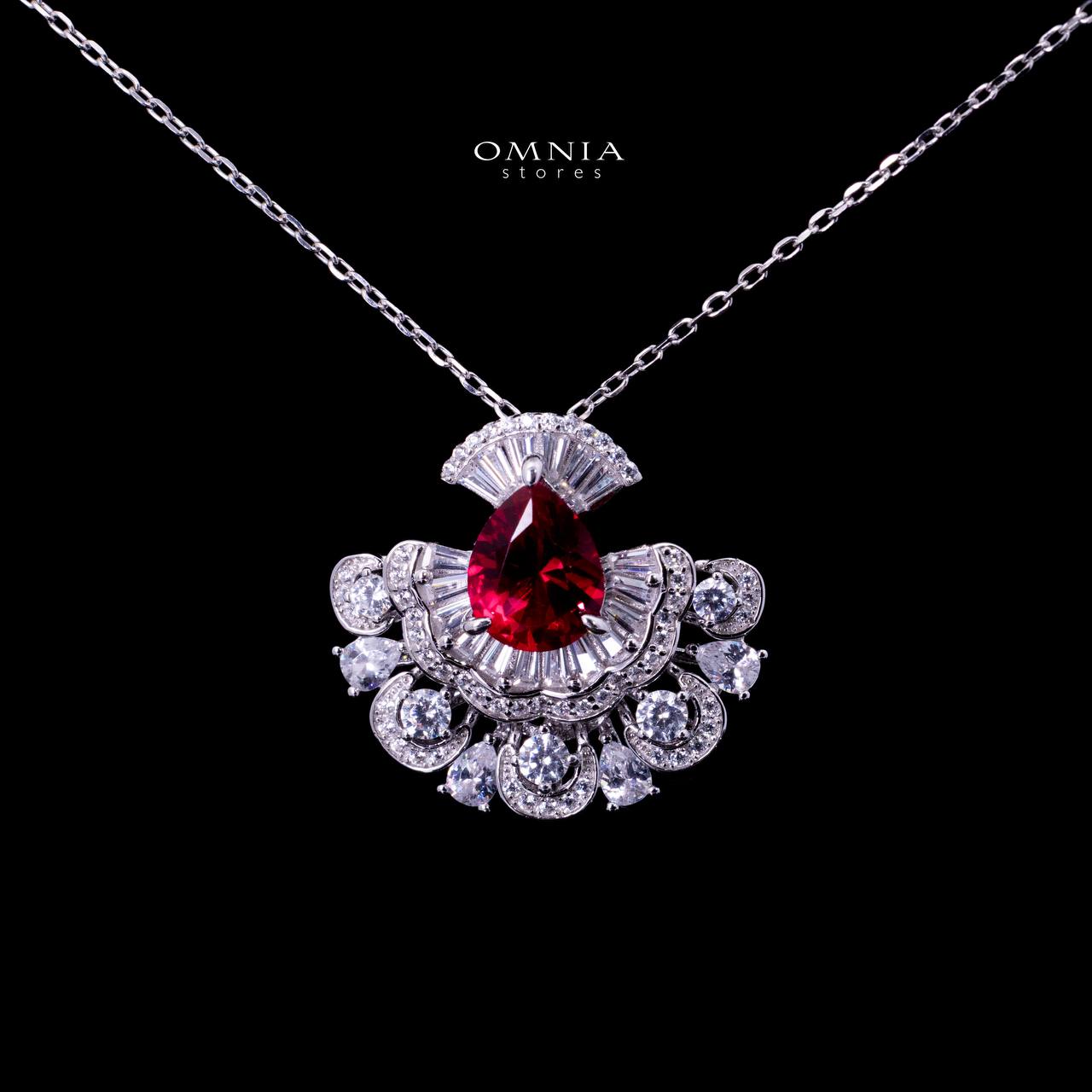 Omnia Aleyna Red Stone Silver Pendant Necklace in 925 Silver with High Quality Simulated Diamonds - Image 3