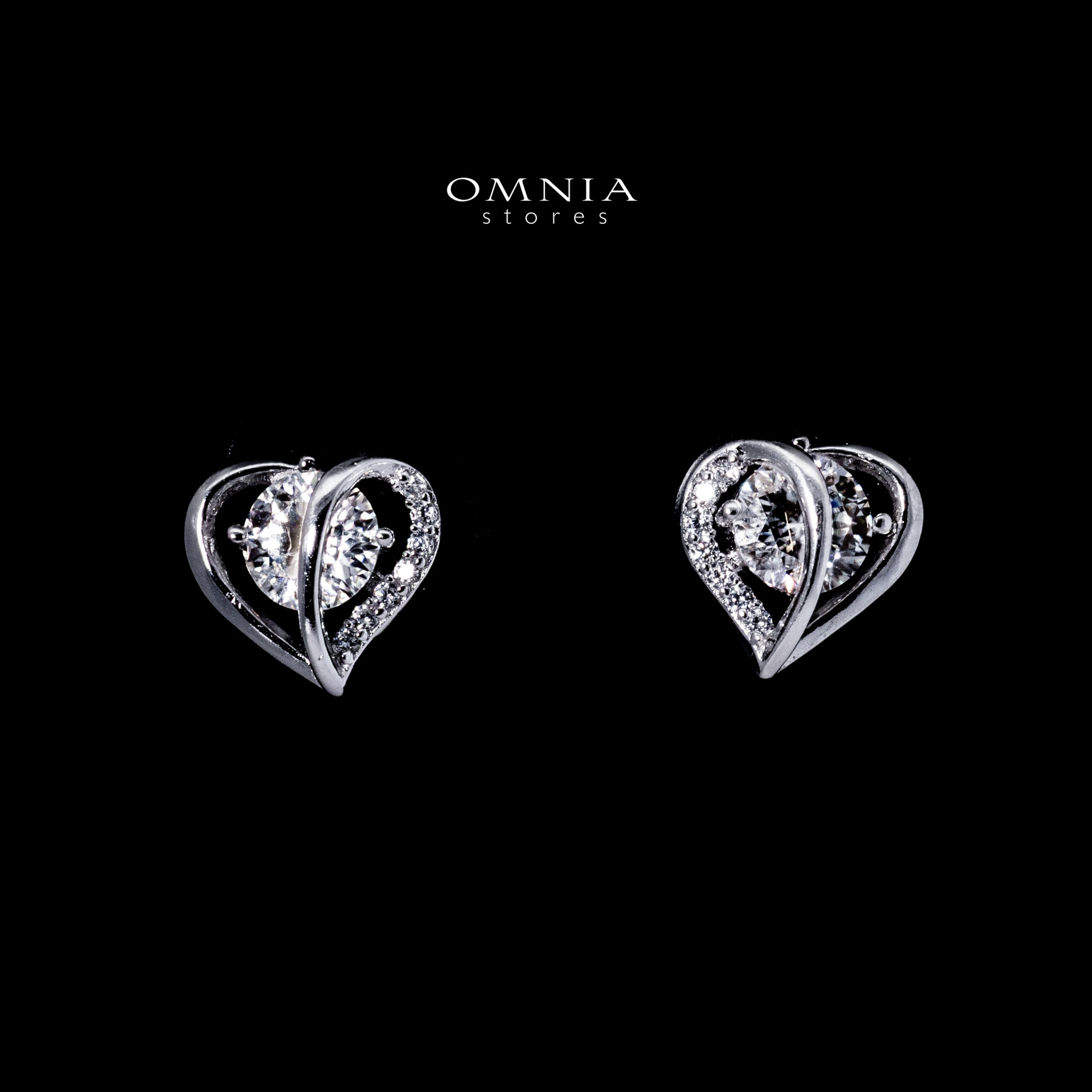 Omnia Layla White Heart Stud Earrings in 925 Silver with High-Quality Moissanite Stone
