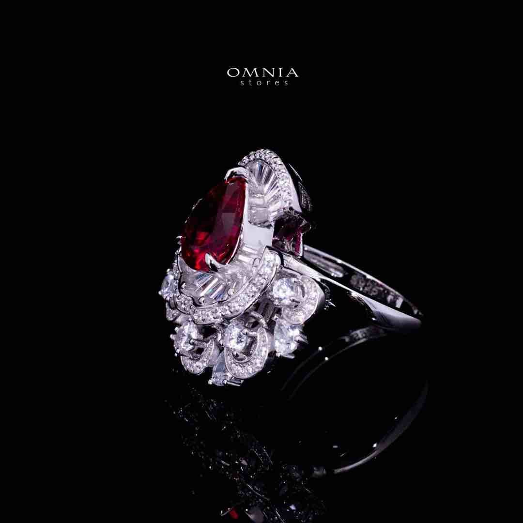 Omnia Aleyna Red Stone Silver Ring in 925 Silver with High Quality Simulated Diamonds - Image 3
