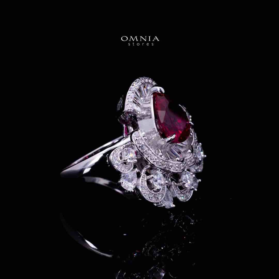Omnia Aleyna Red Stone Silver Ring in 925 Silver with High Quality Simulated Diamonds - Image 2