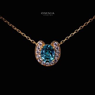 Omnia Amyra Sky Blue Stone Gold Pendant Necklace in 925 Silver with High Quality Simulated Diamonds