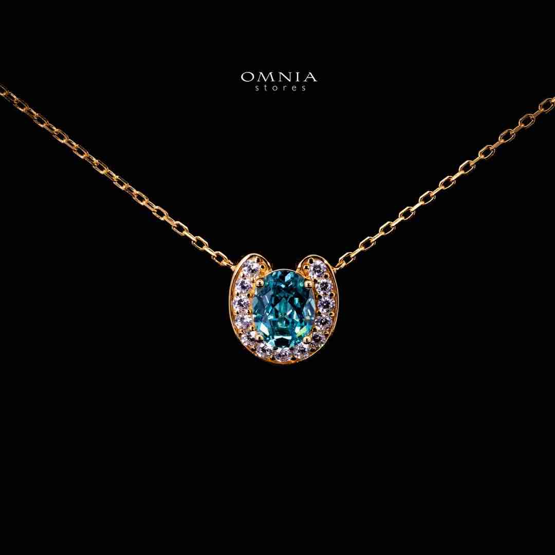 Omnia Amyra Sky Blue Stone Gold Pendant Necklace in 925 Silver with High Quality Simulated Diamonds - Image 2