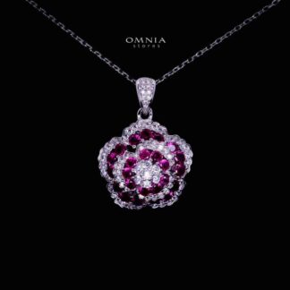 Omnia Ghaida Rose Cluster Silver Pendant Necklace in 925 Silver with High Quality Simulated Diamonds