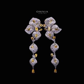 Omnia Ilyana Yellow & White Leaf Silver Clip Earings in 925 Silver with High Quality Simulated Diamonds