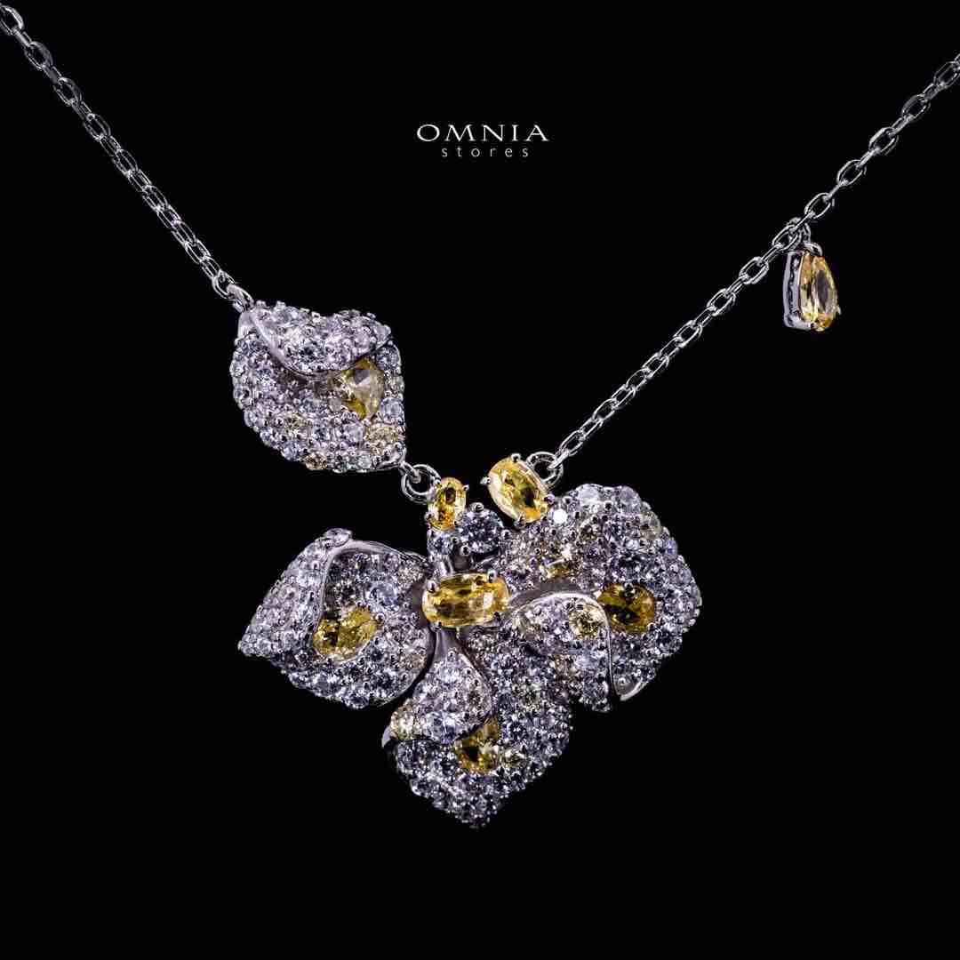 Omnia Ilyana Yellow & White Leaf Silver Pendant Necklace in 925 Silver with High Quality Simulated Diamonds - Image 2