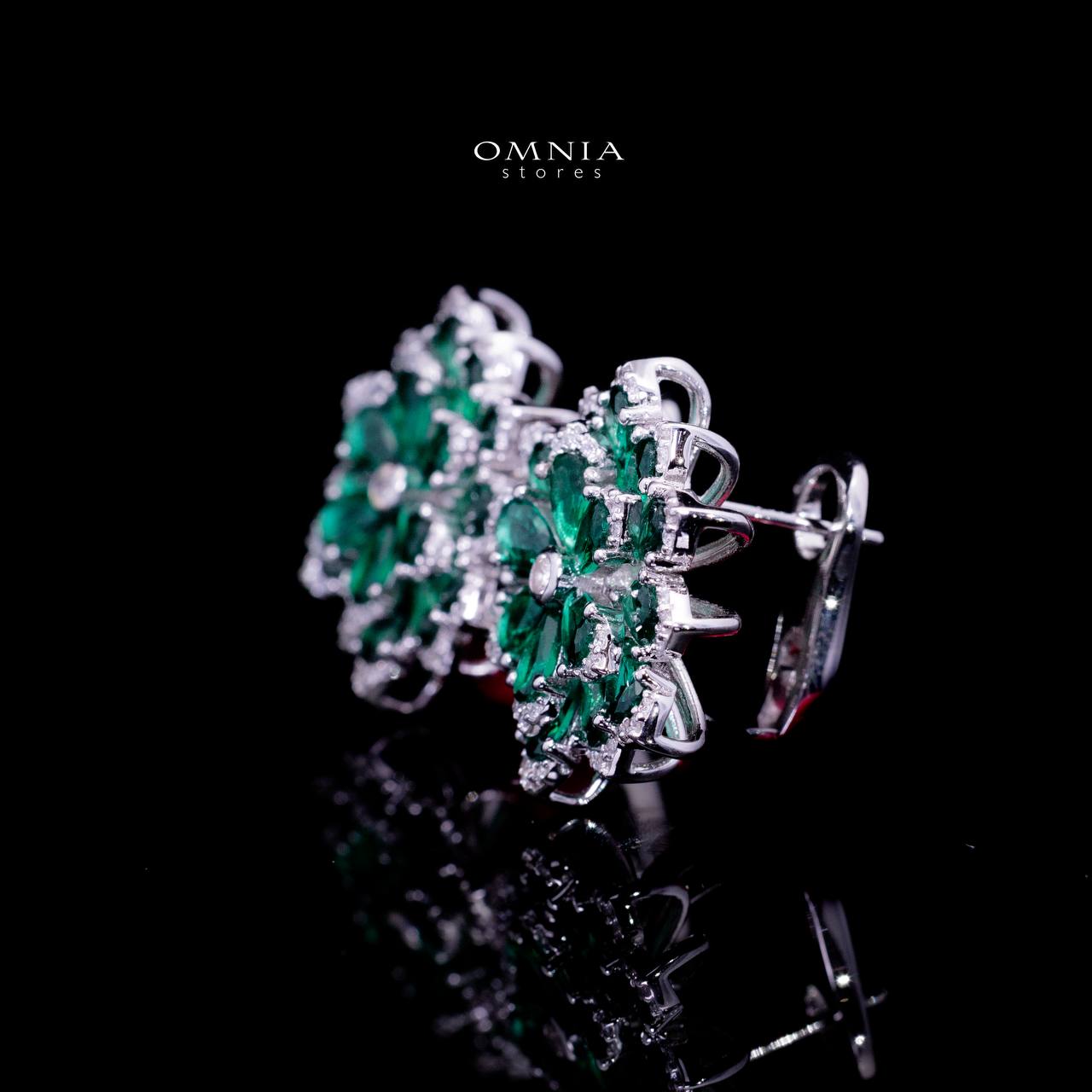Omnia Damiyah Emerald Green Floral Silver Clip Earrings in 925 Silver with High Quality Simulated Diamonds - Image 3