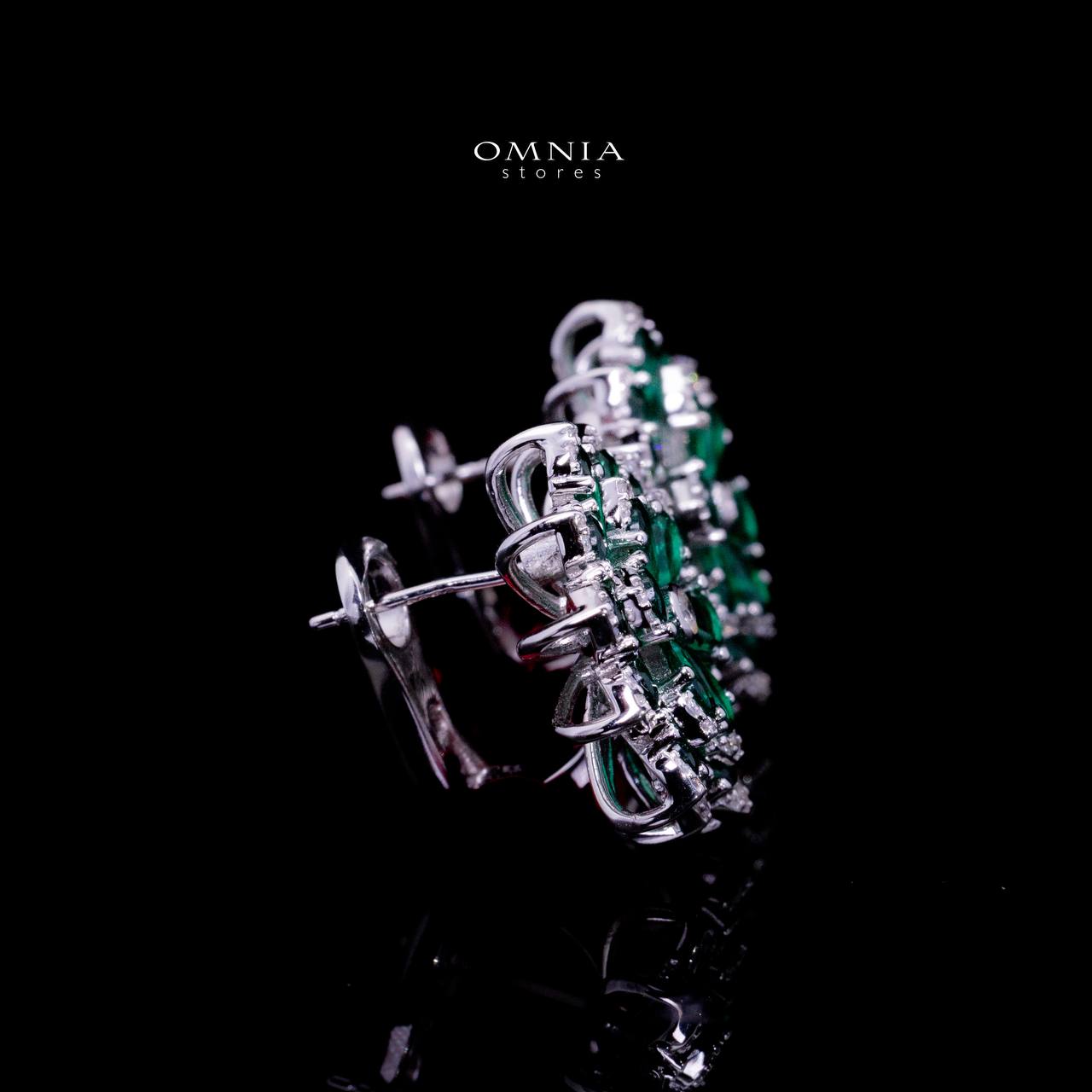 Omnia Damiyah Emerald Green Floral Silver Clip Earrings in 925 Silver with High Quality Simulated Diamonds - Image 2