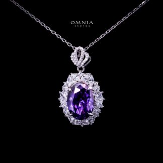 Omnia Anayah Purple Stone Silver Pendant Necklace in 925 Silver with High Quality Simulated Diamonds