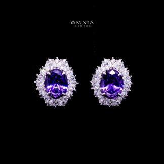 Omnia Anayah Purple Stone Silver Stud Earrings in 925 Silver with High Quality Simulated Diamonds