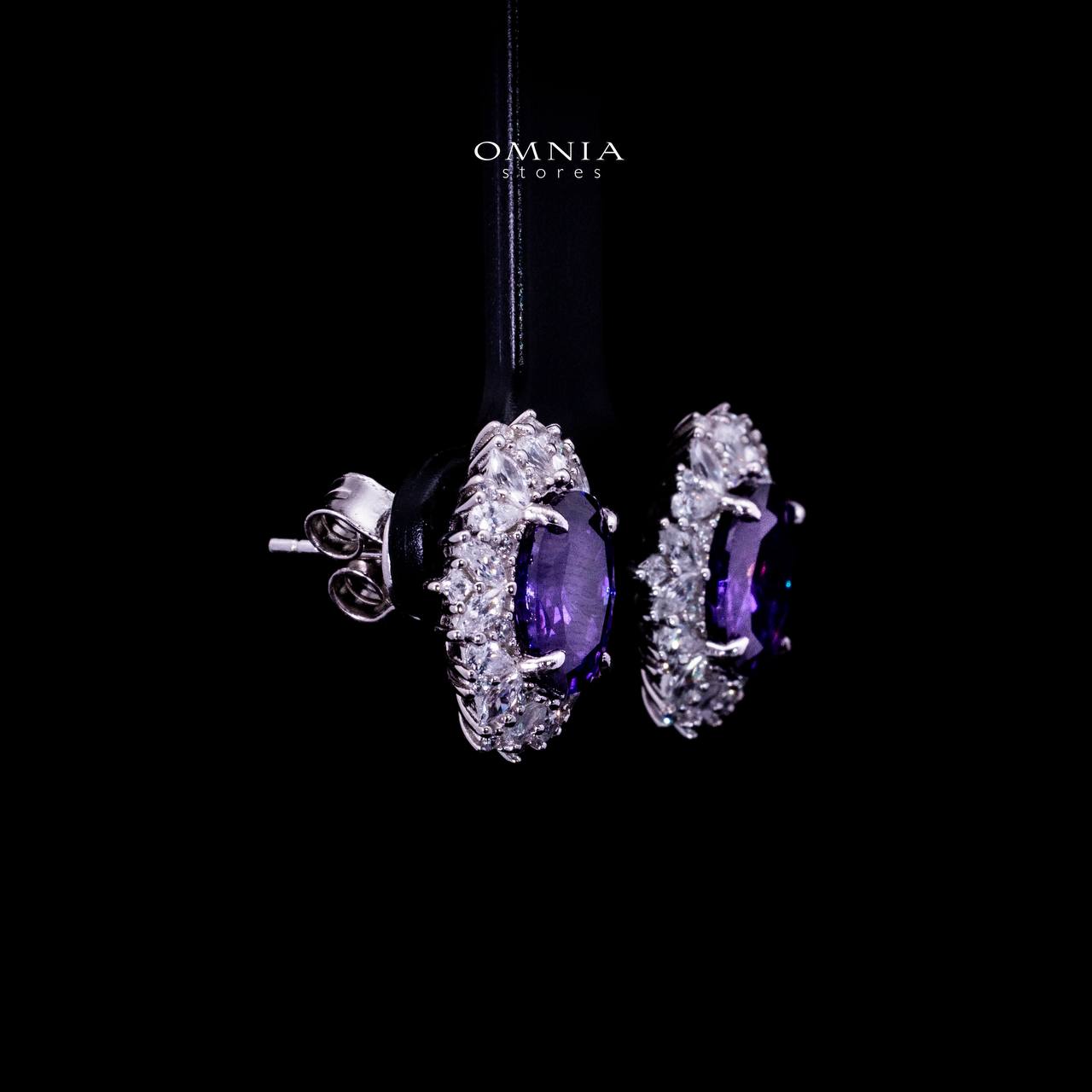 Omnia Anayah Purple Stone Silver Stud Earrings in 925 Silver with High Quality Simulated Diamonds - Image 2