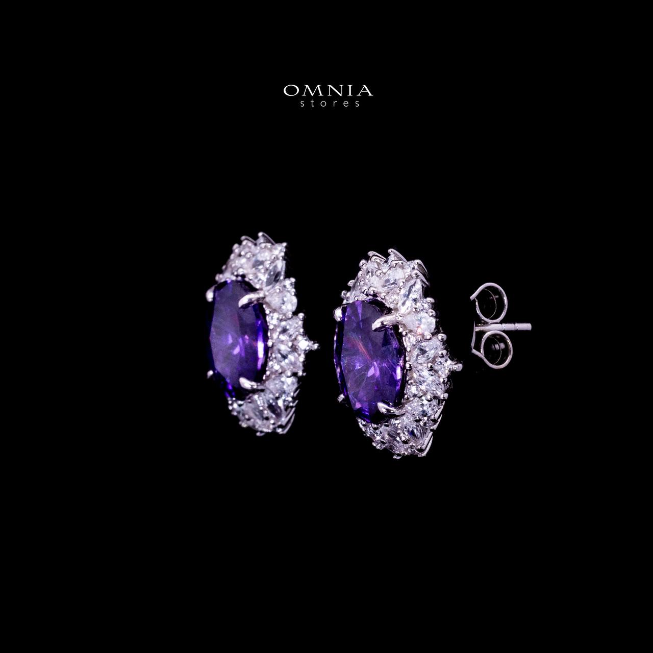 Omnia Anayah Purple Stone Silver Stud Earrings in 925 Silver with High Quality Simulated Diamonds - Image 3