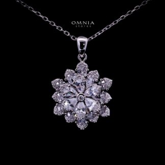Omnia Damiyah White Floral Silver Pendant Necklace in 925 Silver with High Quality Simulated Diamonds
