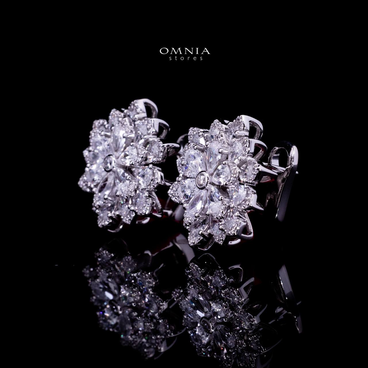 Omnia Damiyah White Floral Silver Clip Earrings in 925 Silver with High Quality Simulated Diamonds - Image 2
