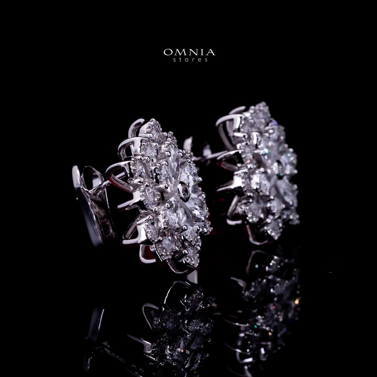 Omnia Damiyah White Floral Silver Clip Earrings in 925 Silver with High Quality Simulated Diamonds - Image 3