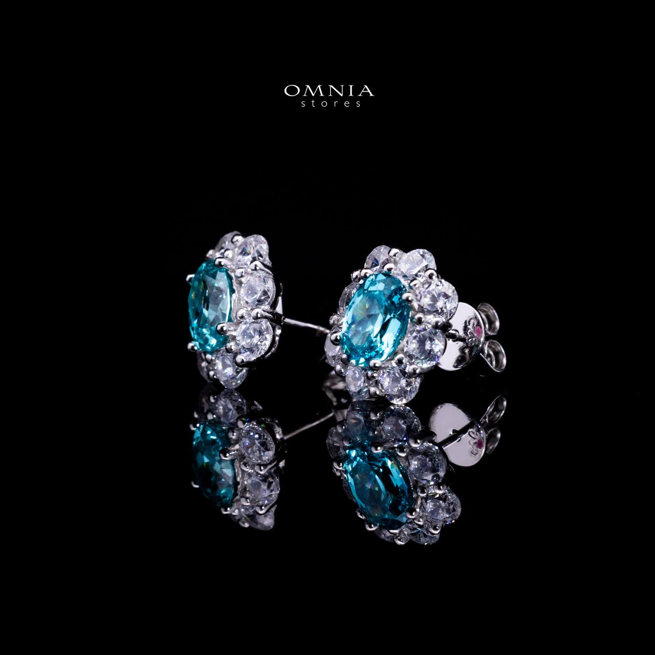 Omnia Mashael Sky Blue Stud Earrings 925 Silver in High Quality Simulated Diamonds - Image 2