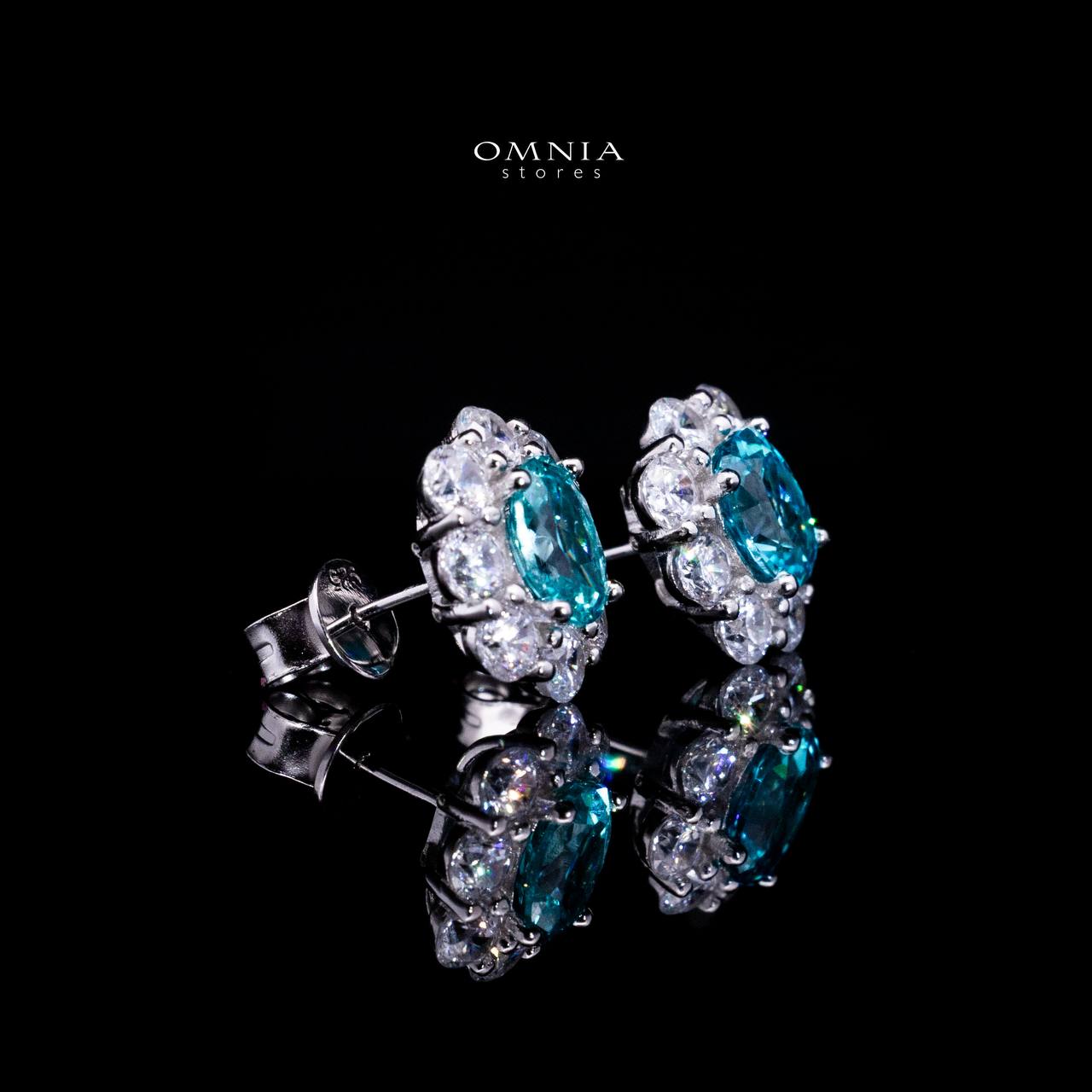 Omnia Mashael Sky Blue Stud Earrings 925 Silver in High Quality Simulated Diamonds - Image 3