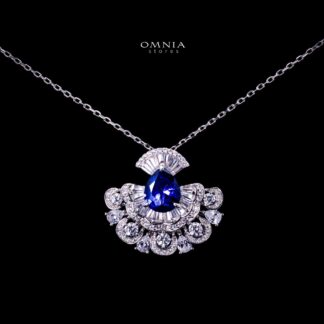 Omnia Aleyna Royal Blue Stone Silver Pendant Necklace in 925 Silver with High Quality Simulated Diamonds